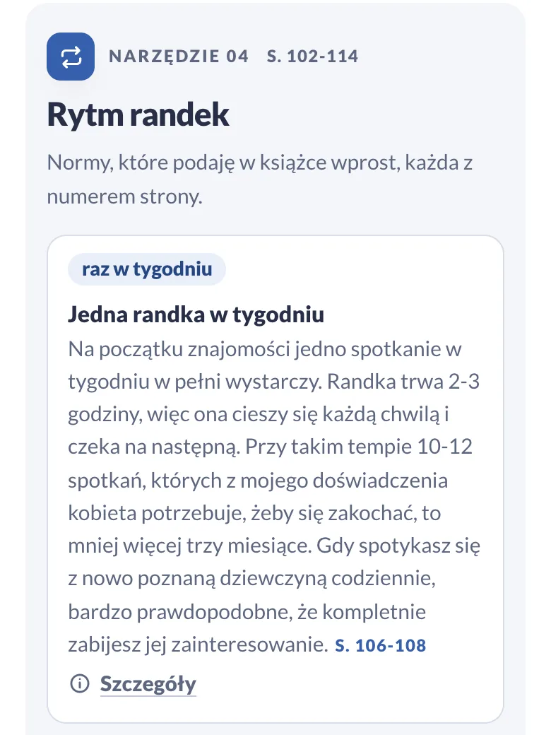 Rytm randek w panelu: normy z książki z numerami stron (telefon)